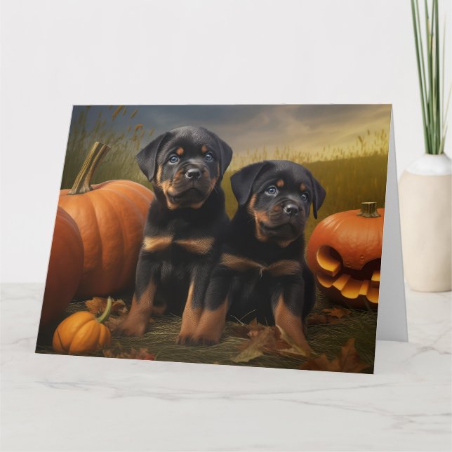 Rottweiler-valp Höstglädje Pumpkin Kort (Framsida)