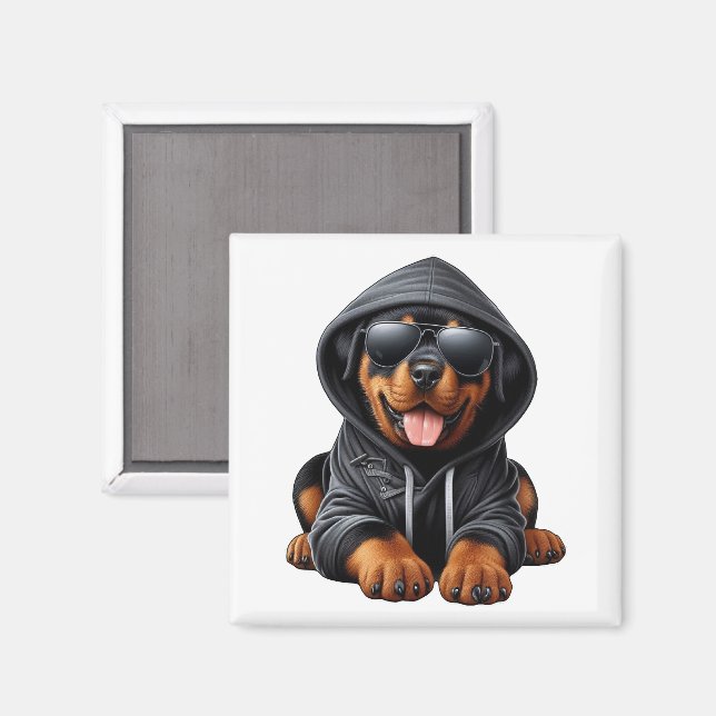 Rottweiler-valp i hoodie  magnet (Front/Back)