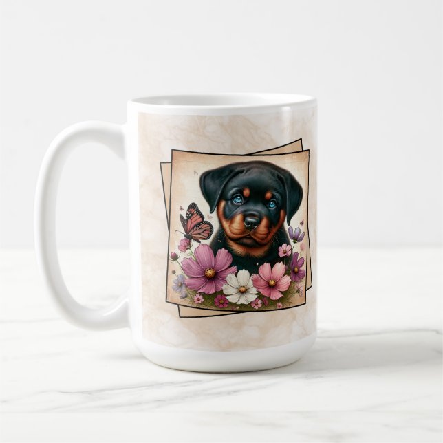 Rottweiler-valp Kaffemugg (Vänster)