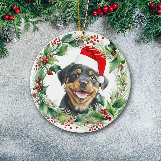 Rottweiler-valp Krans Jul Julgransprydnad Keramik (Skapare uppladdad)