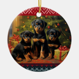 Rottweiler valpar jul julgransprydnad keramik