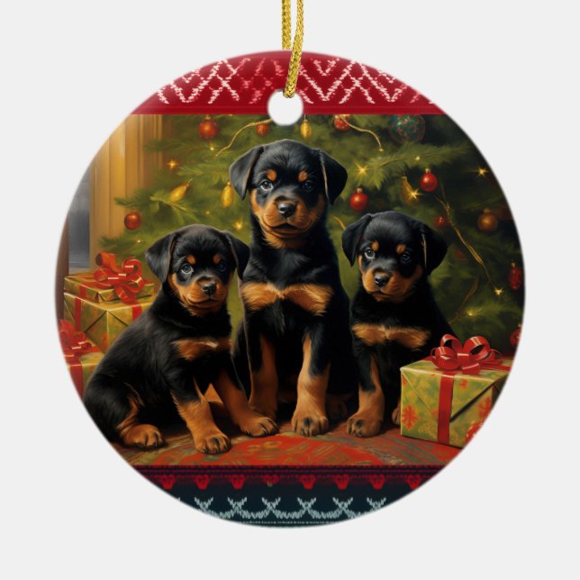 Rottweiler valpar jul julgransprydnad keramik (Framsidan)