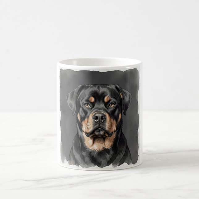 Rottweiler Vattenfärgporträtt Kaffemugg (Center)
