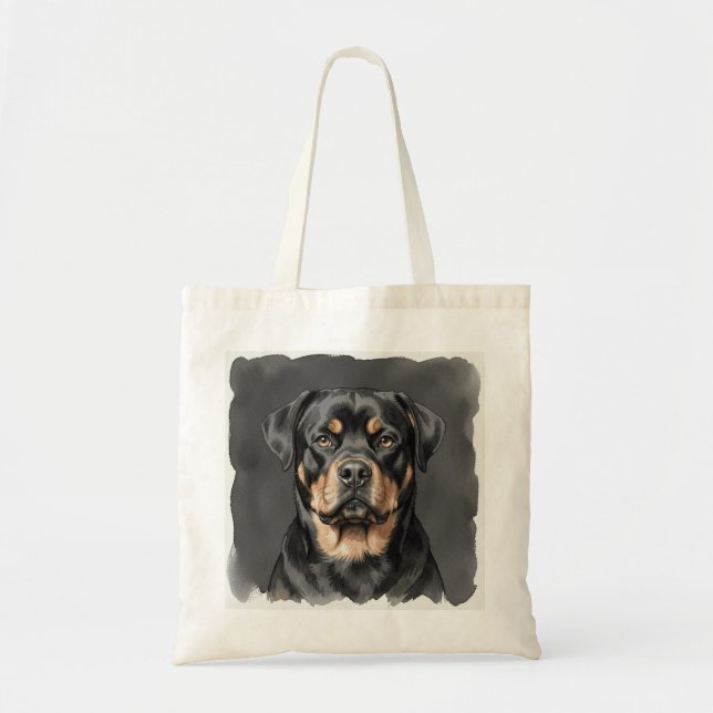 Rottweiler Vattenfärgporträtt Tygkasse (Framsidan)