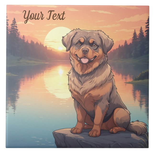 Rottweiler vid sjö kakelplatta (Framsidan)