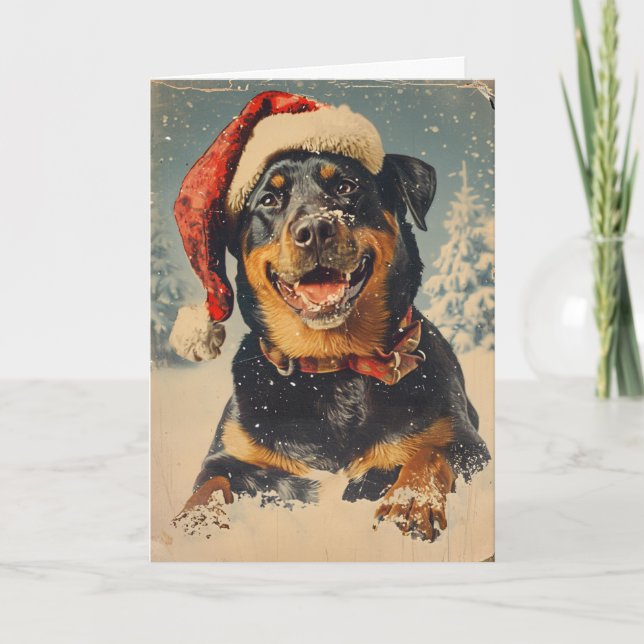 Rottweiler vintage personlig jul helgkort (Framsida)