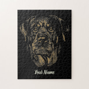 Rottweiler Vintage Porträtt Rottie Design Pussel