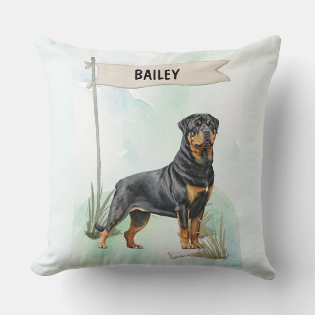 Rottweiler Watercolor Personalized Dog Kudde (Framsida)