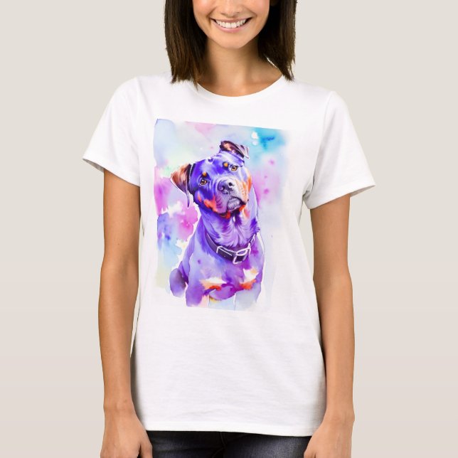 Rottweiler Watercolor Porträtt 1 T Shirt (Framsida)