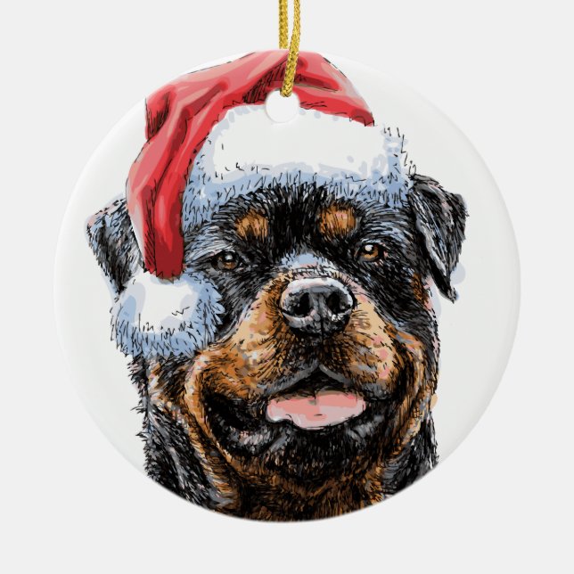 Rottweiler Watercolor Santa Ceramic Ornament (Framsidan)