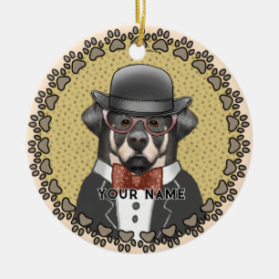 Rottweiler Wearing Glasses Julgransprydnad Keramik