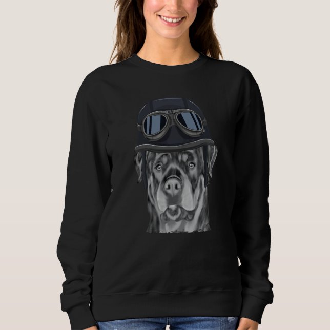 Rottweiler Wearing Vintage Motorcycle Helmet T Shirt (Framsida)