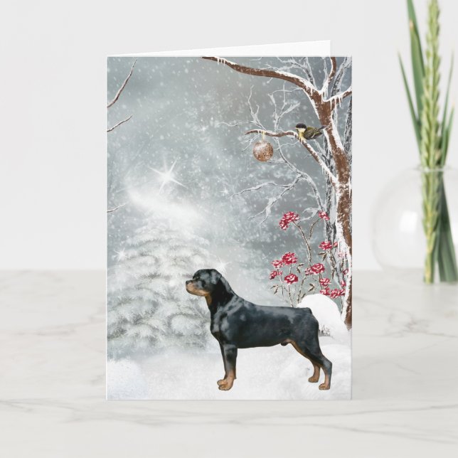 Rottweiler Winter Wonderland Helgdag Card Helgkort (Framsida)