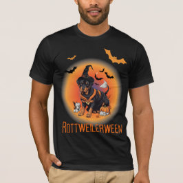 Rottweiler Witch Halloween Basic Mörk T-Shirt