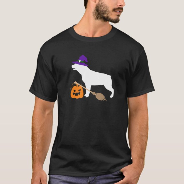 Rottweiler Witch Hat Halloween Hund Costume T Shirt (Framsida)