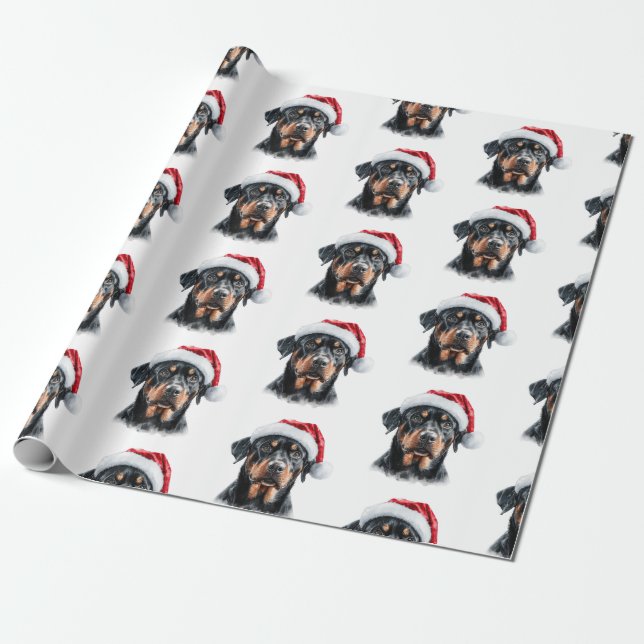 Rottweiler with Santa Hat Presentpapper (Utrullad)