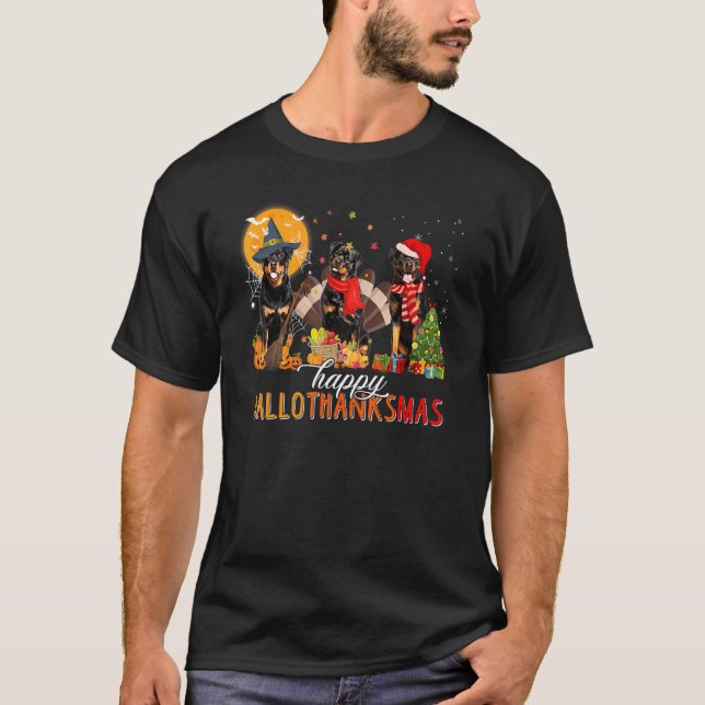 Rottweiler Wizard Hat Turkey Santa Hat Lycklig Hal T Shirt (Framsida)