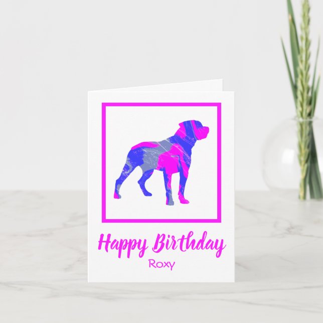 RottweilerPink Hund Sillhouette Funny Birthday Kort (Framsida)