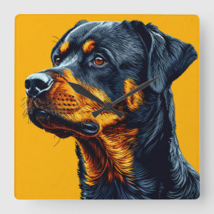 Rottweilerporträtt Fyrkantig Klocka