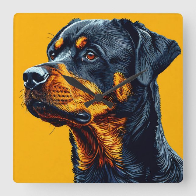 Rottweilerporträtt Fyrkantig Klocka (Framsida)