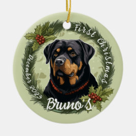 Rottweilers första jul julgransprydnad keramik