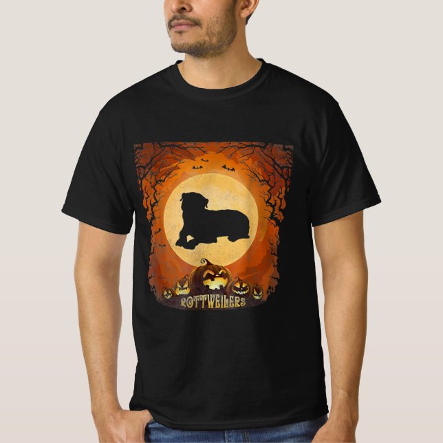 Rottweilers Full Moon Animal Silhouette Halloween T Shirt (Framsida)