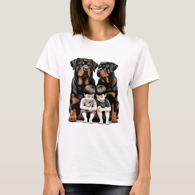 Rottweilers, Rottweiler As Loyal Guardians Of Kids T Shirt (Framsida)