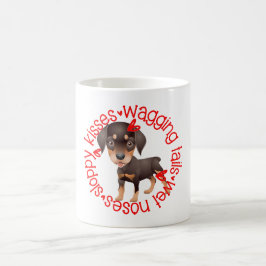 Rottweiller hund, slarviga kyssar kaffemugg