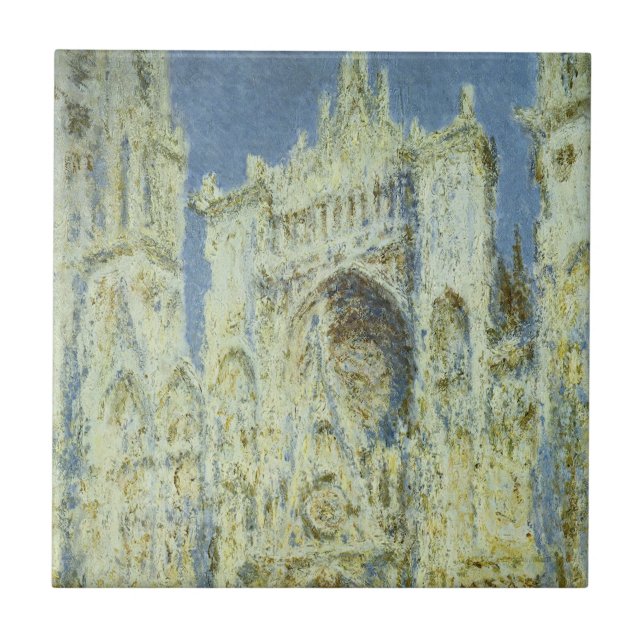 Rouen Cathedral Väster Facade Sunlight, Claude Mon Kakelplatta (Framsidan)
