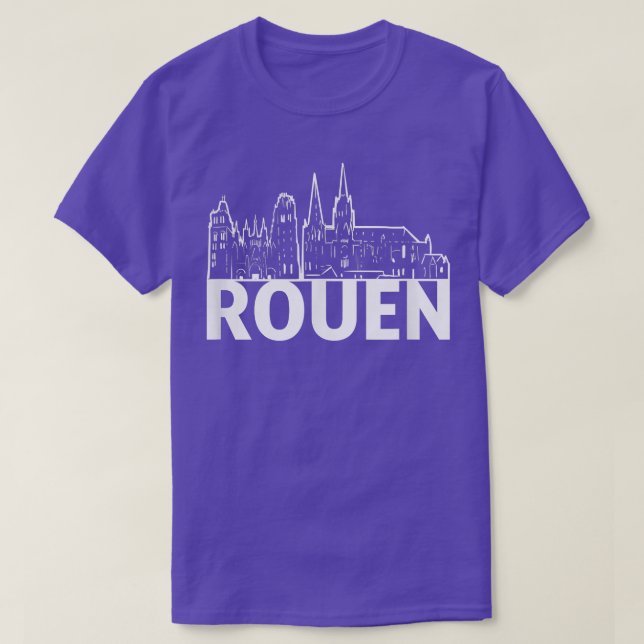 Rouen Frankrike City Skyline Silhouette Outline Sk T Shirt (Design framsida)