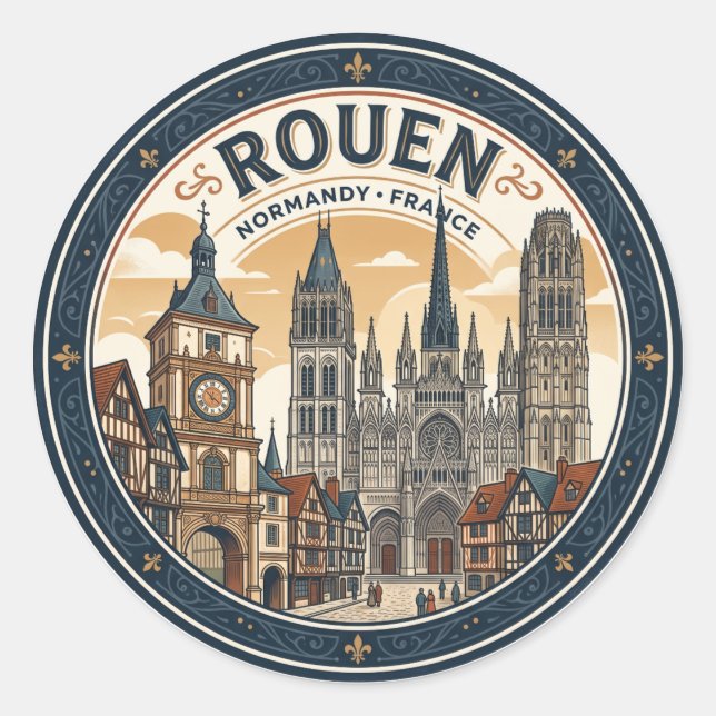 Rouen Frankrike Runt Klistermärke (Framsida)