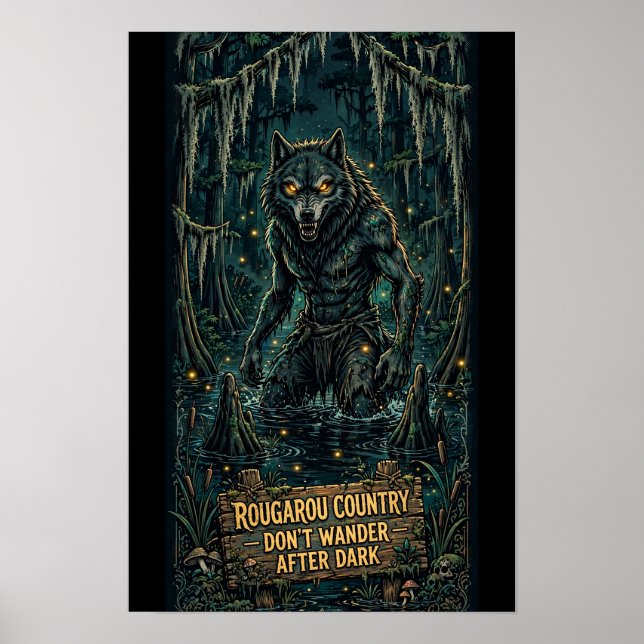 Rougarou — Bayouskylt för Varning Poster (Framsidan)
