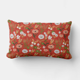 Rough Bamboo Blommigt Butterfly Shamrocks in Red Lumbarkudde