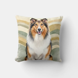 Rough Collie Akvarell Band Våg Konst Kudde