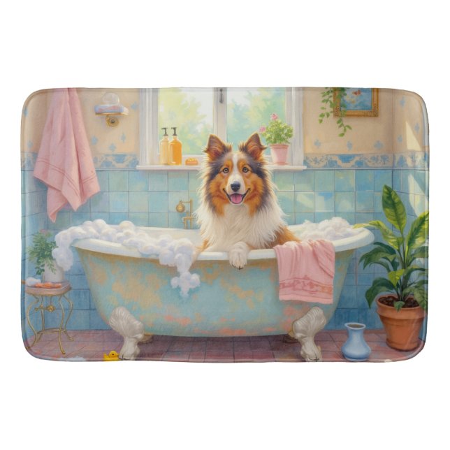 Rough Collie badtid Elegant badrumsinredning Badrumsmatta (Framsidan)
