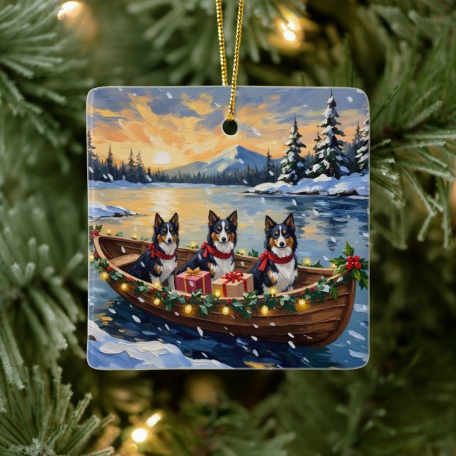 Rough Collie Christmas Boat Holiday Julgransprydnad Keramik (Träd)