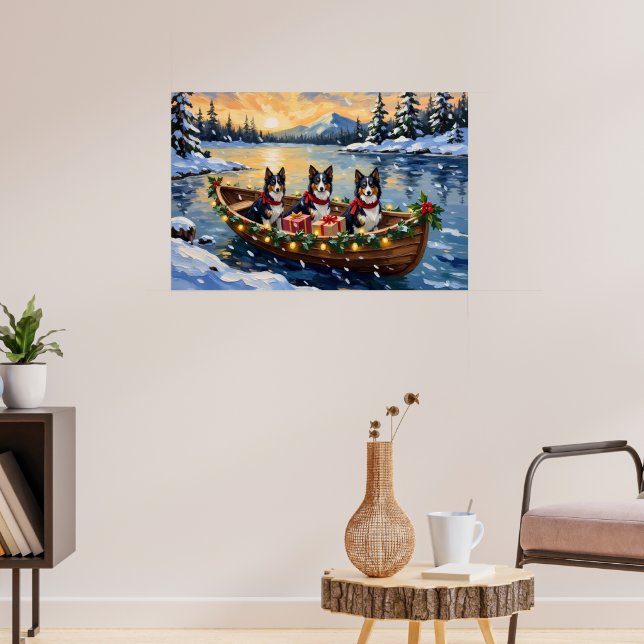 Rough Collie Christmas Boat Holiday Poster (Vardagsrum 3)