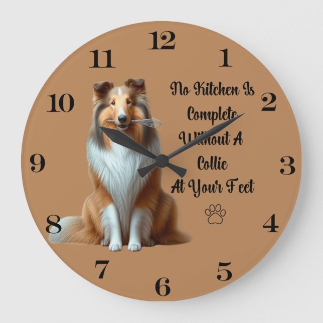 Rough Collie Clock Stor Klocka (Framsida)