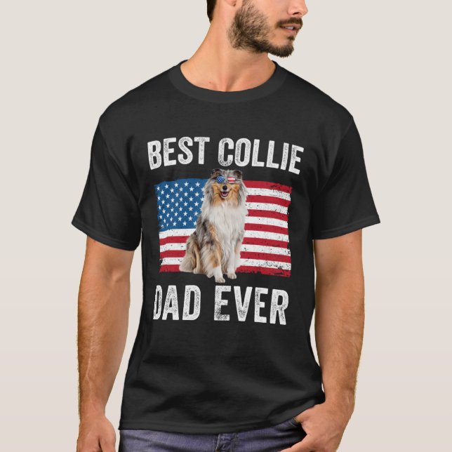 Rough Collie Dad American Flag Collie Dog  Owner T Shirt (Framsida)