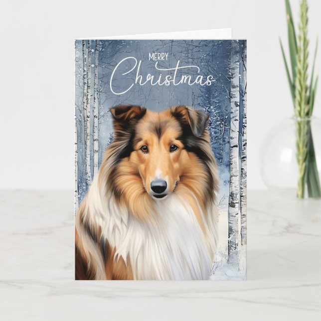 Rough Collie Dog Winter Aspen Forest Christmas Helgkort (Framsida)