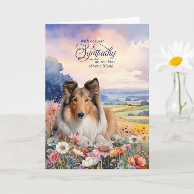 Rough Collie Dog with Wildflowers Pet Sympathy Kort (Liten växt)