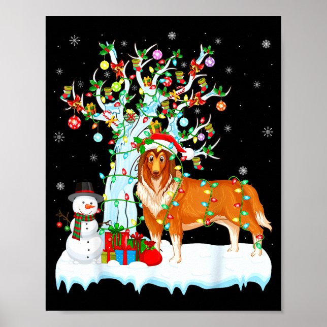 Rough Collie Dog Xmas Tree Lighting Rough Collie C Poster (Framsidan)