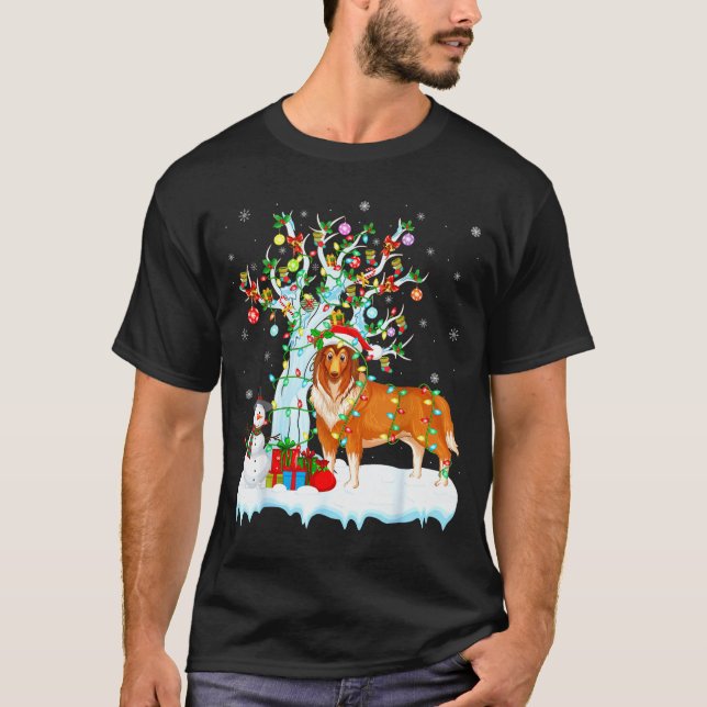 Rough Collie Dog Xmas Tree Lighting Rough Collie C T Shirt (Framsida)