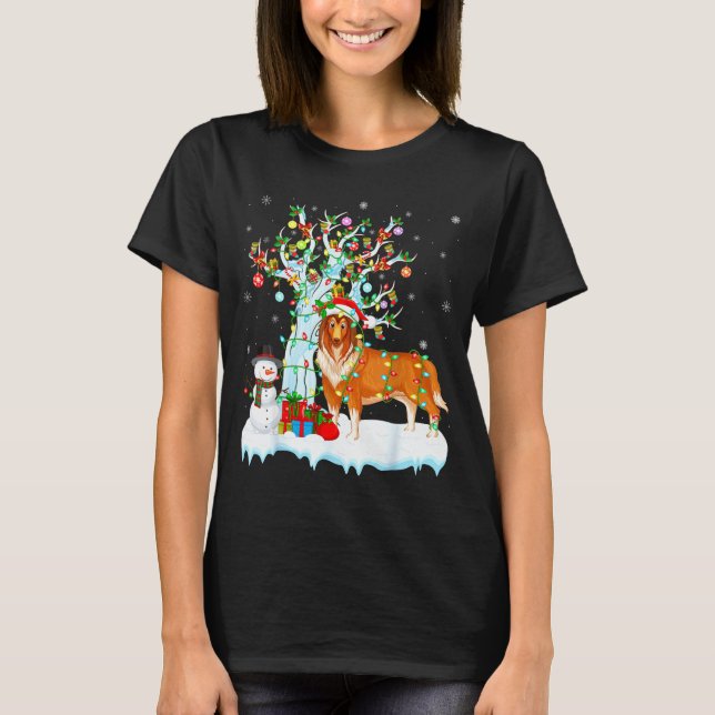 Rough Collie Dog Xmas Tree Lighting Rough Collie C T Shirt (Framsida)