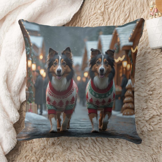 Rough Collie Dogs Christmas Snow Holiday Kudde (Filt)