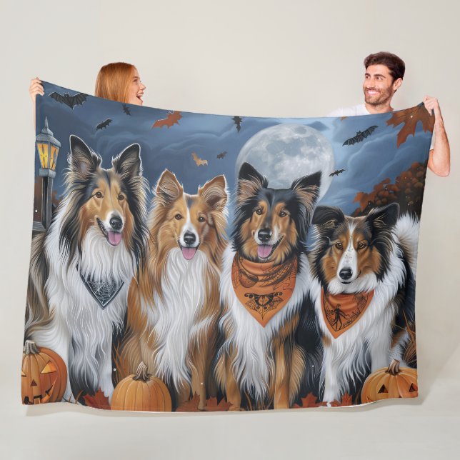 Rough Collie Halloween Kuslig Fleecefilt (På plats)