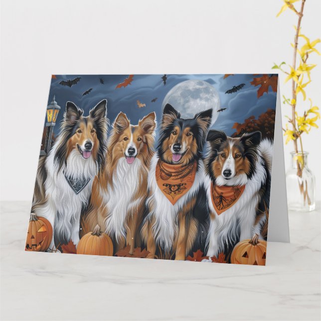 Rough Collie Halloween Kuslig Kort (Gul blomma)