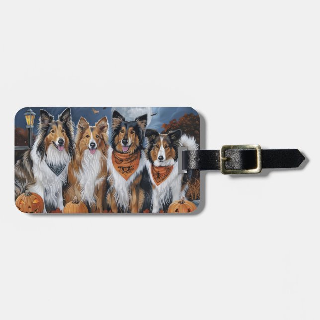 Rough Collie Halloween Spooky Bagagebricka (Horisontell Framsida)