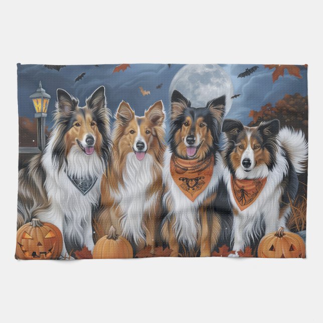 Rough Collie Halloween Spooky Kökshandduk (Horisontell)