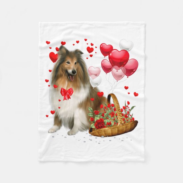 Rough Collie Heart Balloon Happy Valentine Day Dog Fleecefilt (Framsidan)